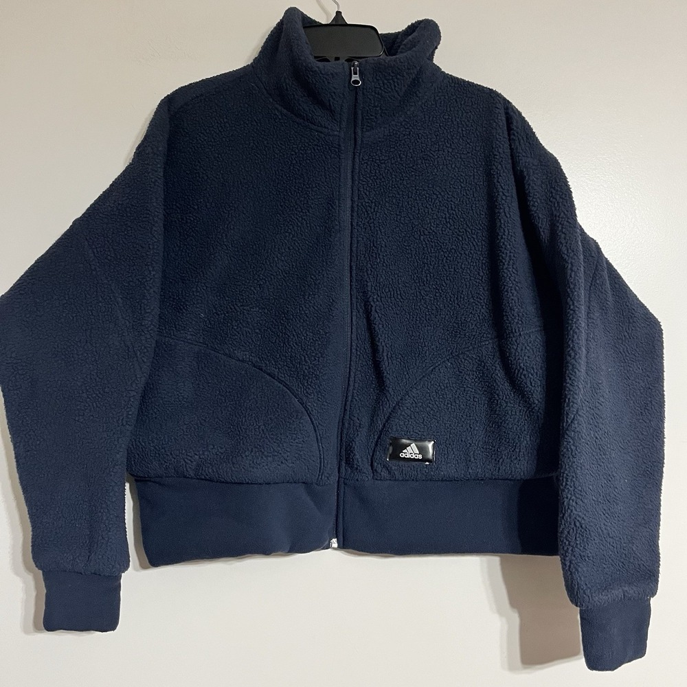 Women's Adidas‎ Sherpa Fleece Holidayz Jacket Coat Size 1X Navy Blue Outdoor